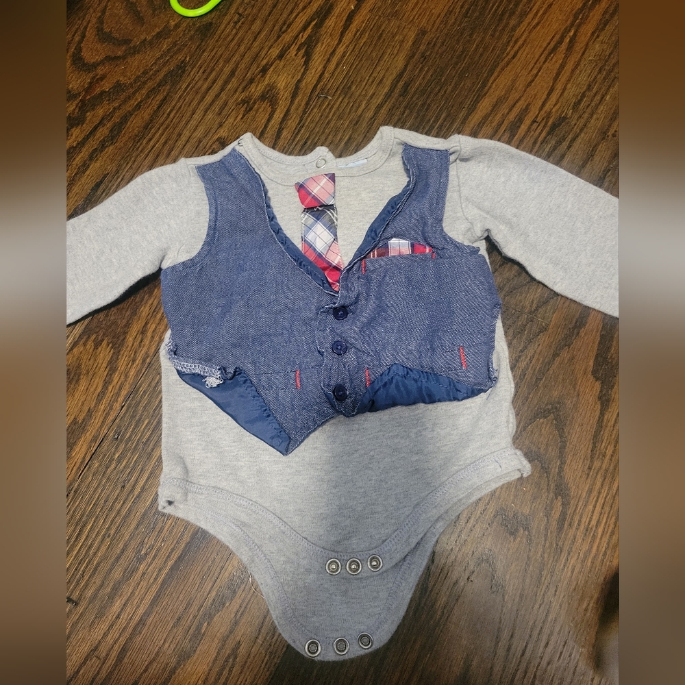 Gray and Blue Baby Onesie with Vest